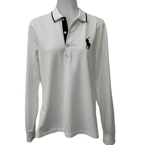Polo Ralph Lauren Golf Tailored Fit L-S White w large Navy Blue Polo Size L